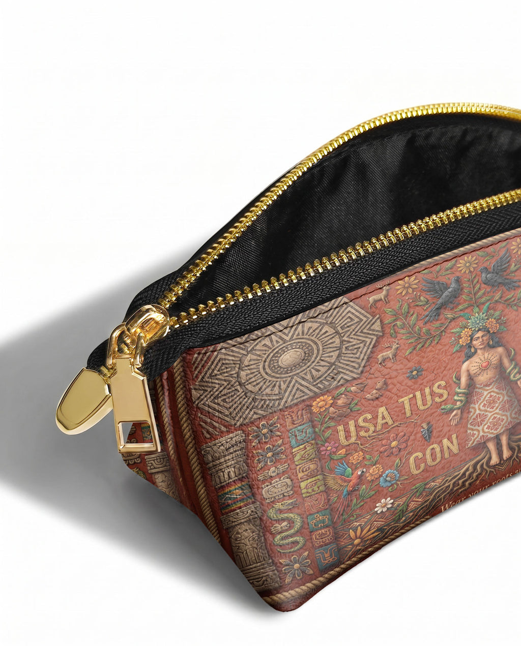 "Usa tus raíces con orgullo" ver.1 Eclipse Makeup Bag - side view | Paleta Bags