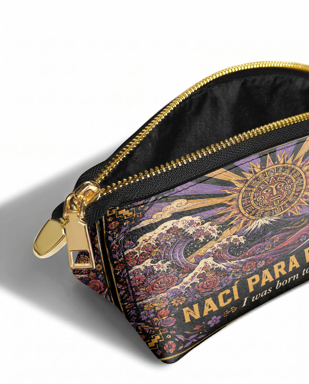 "Nací para brillar" ver.1 Eclipse Makeup Bag - side view | Paleta Bags