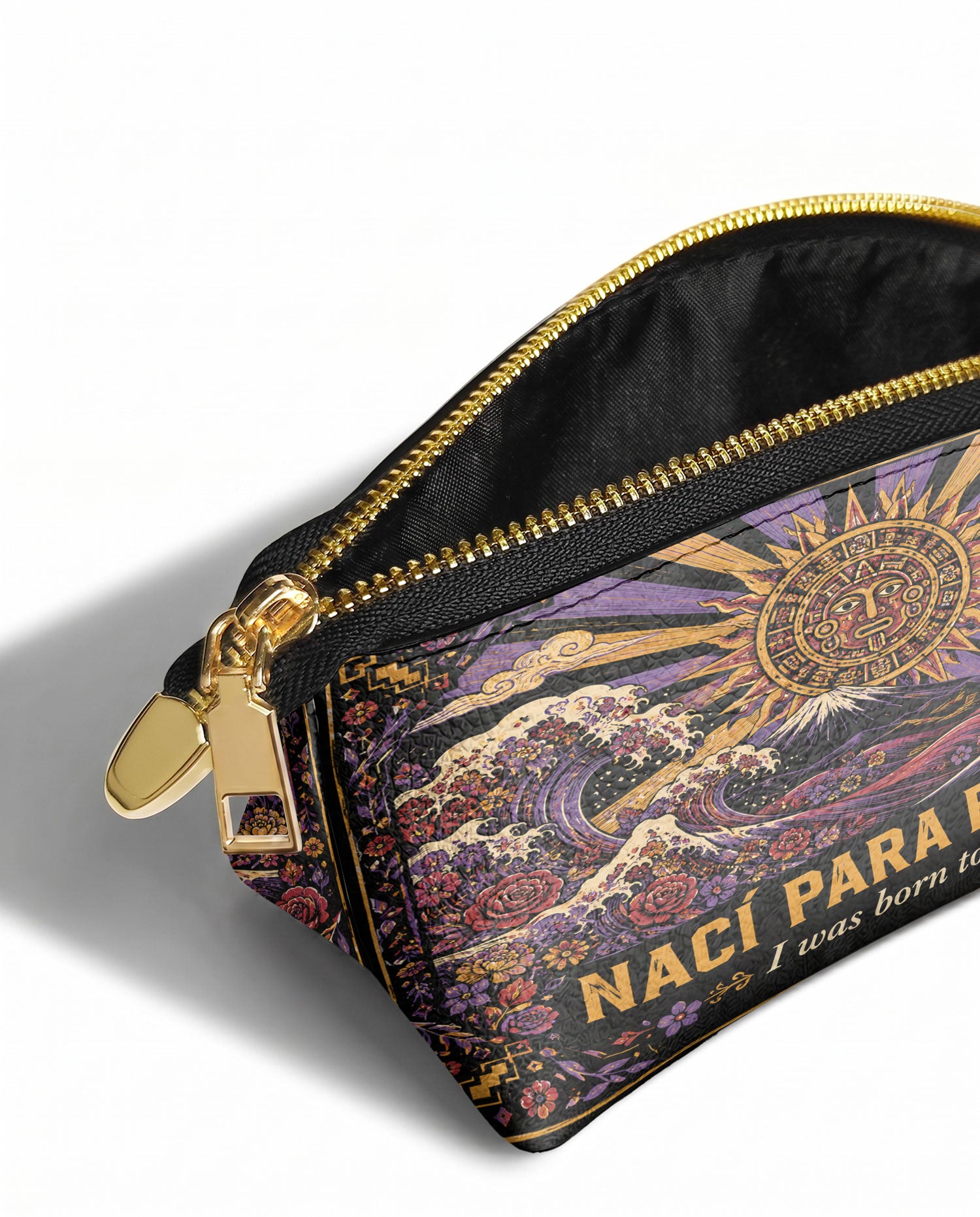 "Nací para brillar" ver.1 Eclipse Makeup Bag - side view | Paleta Bags