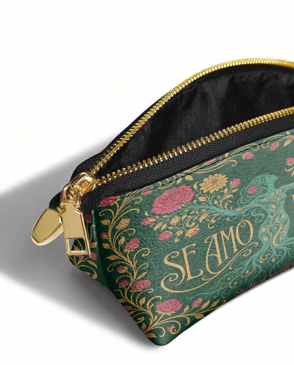"Se amó hasta florecer" ver.3 Eclipse Makeup Bag - side view | Paleta Bags