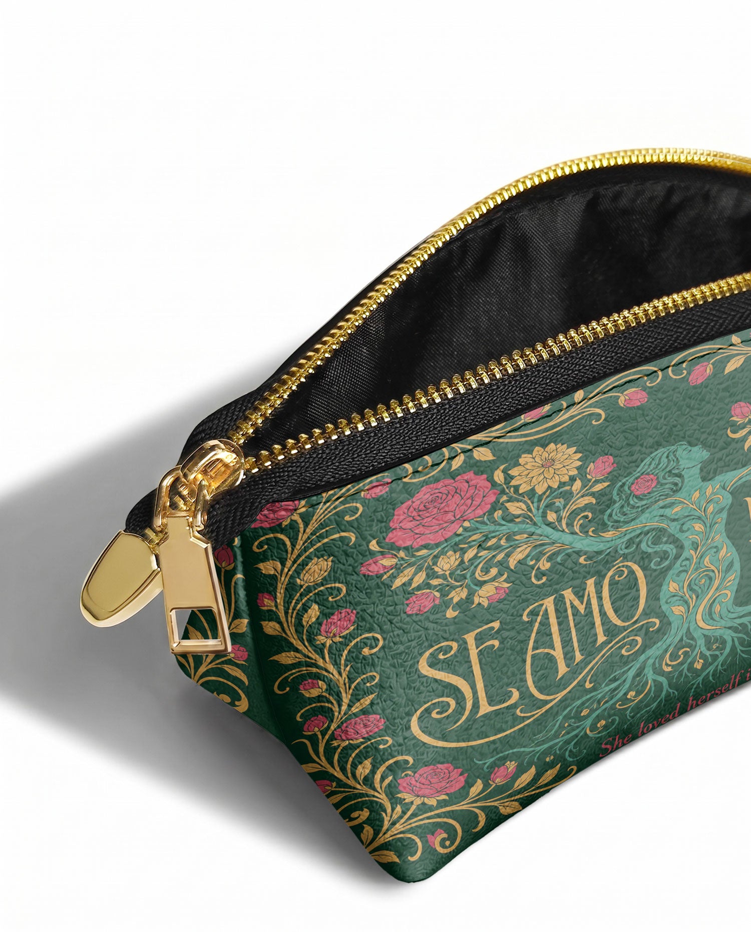 "Se amó hasta florecer" ver.3 Eclipse Makeup Bag - side view | Paleta Bags