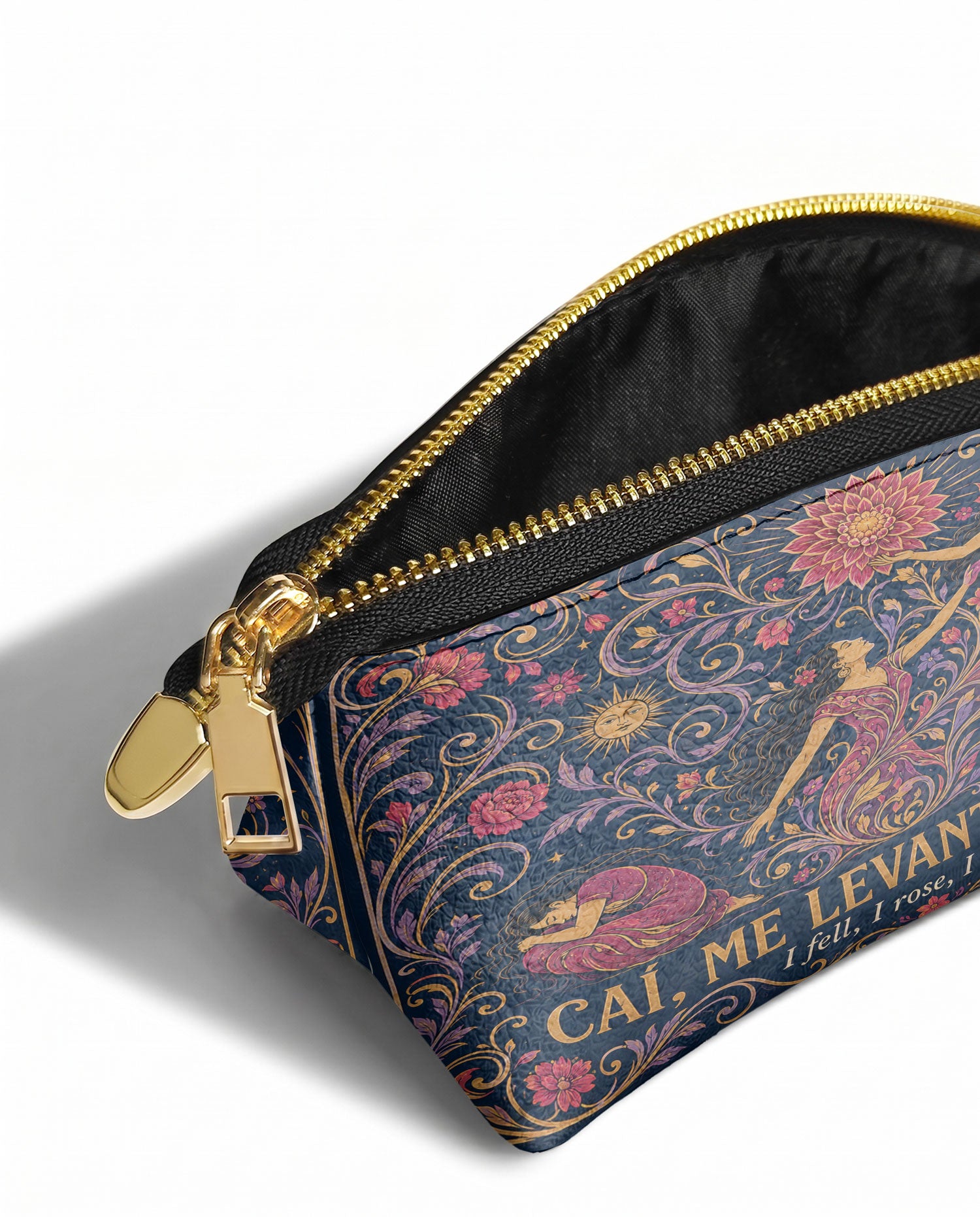 "Caí, me levanté, florecí" ver.5 Eclipse Makeup Bag - side view | Paleta Bags