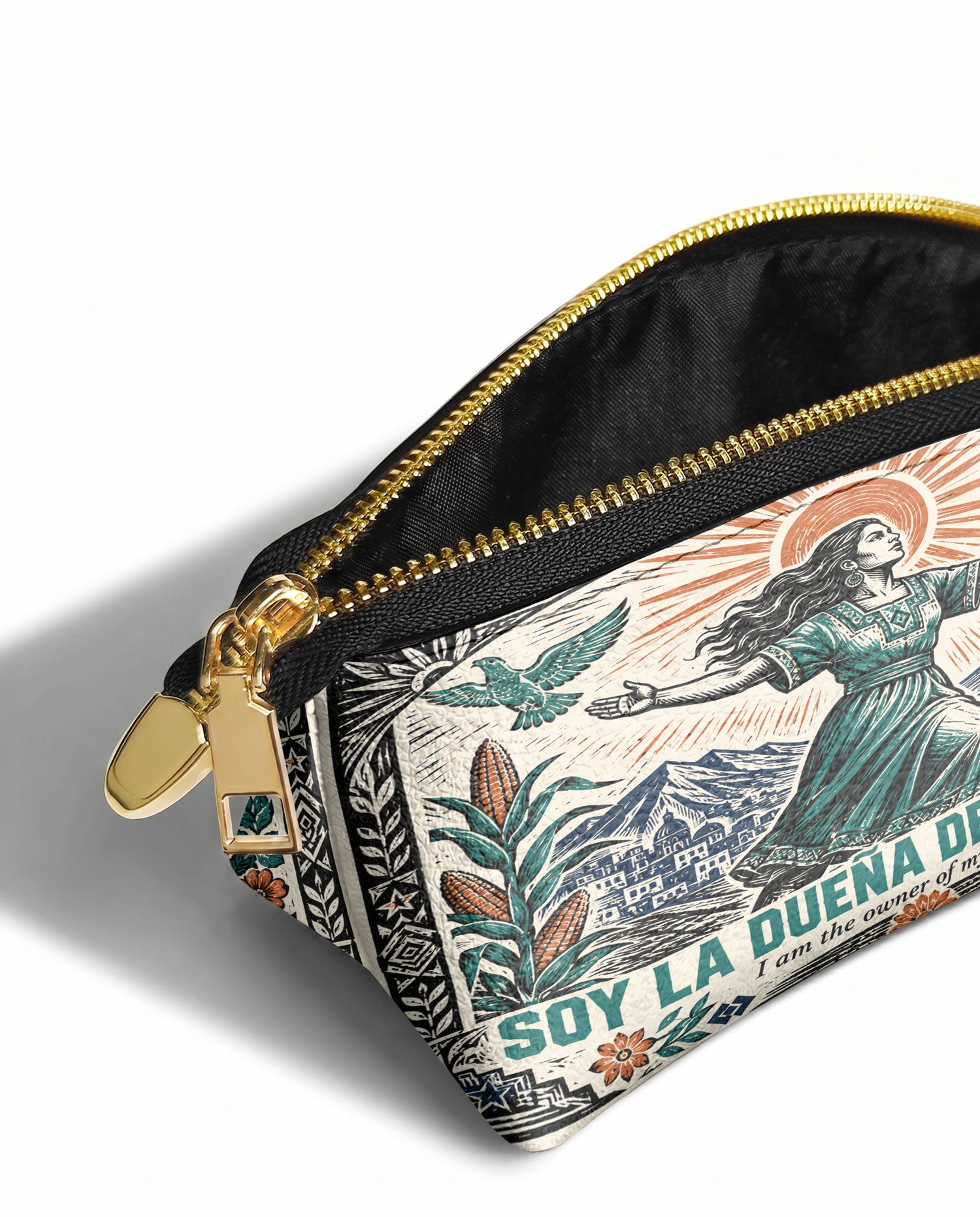 "Soy la dueña de mi destino" ver.2 Eclipse Makeup Bag - side view | Paleta Bags