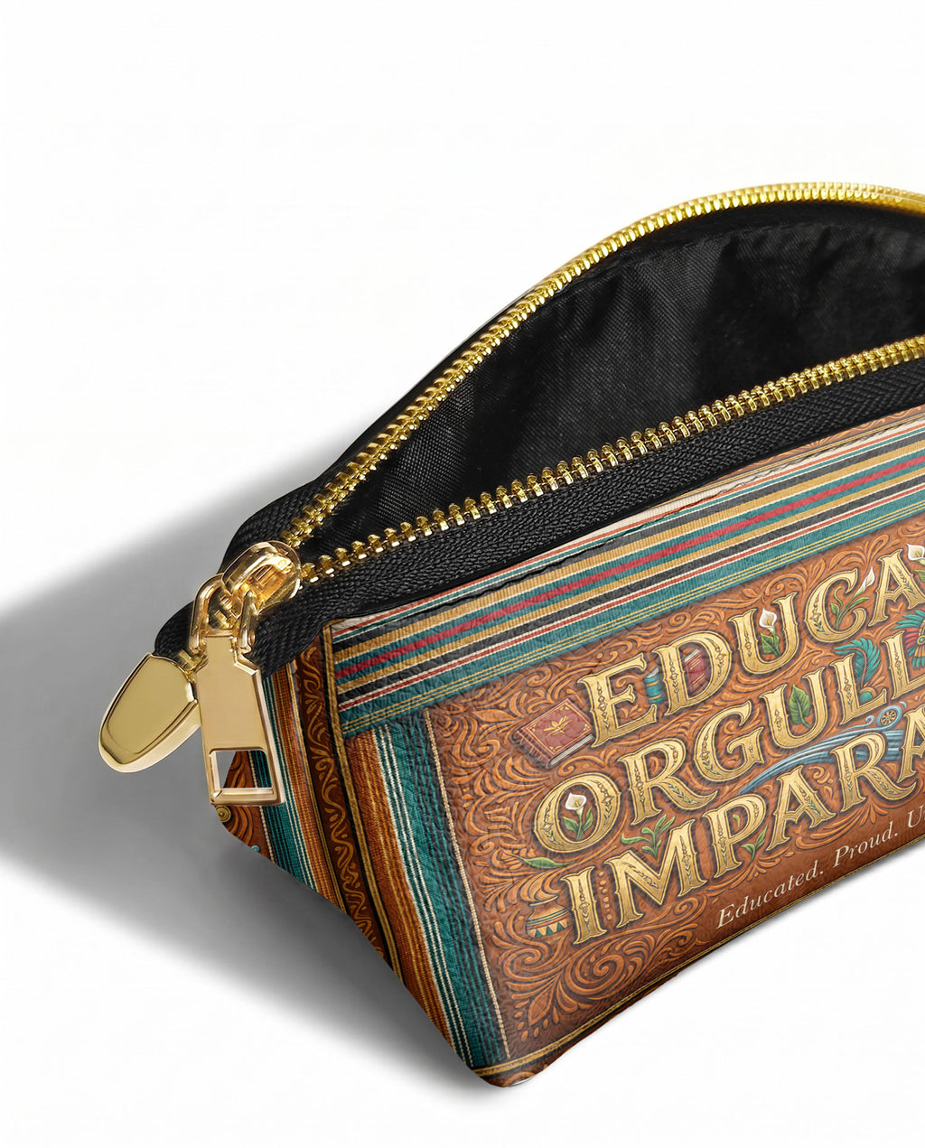 "Educada. Orgullosa. Imparable" ver.2 Eclipse Makeup Bag - side view | Paleta Bags