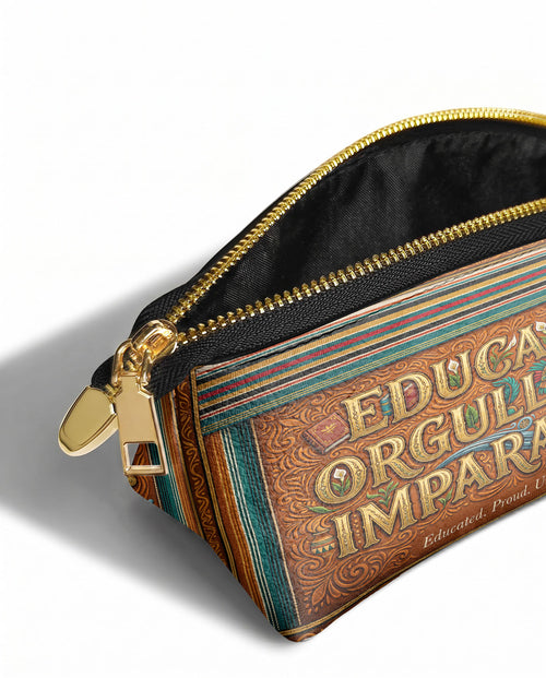 "Educada. Orgullosa. Imparable" ver.2 Eclipse Makeup Bag - side view | Paleta Bags