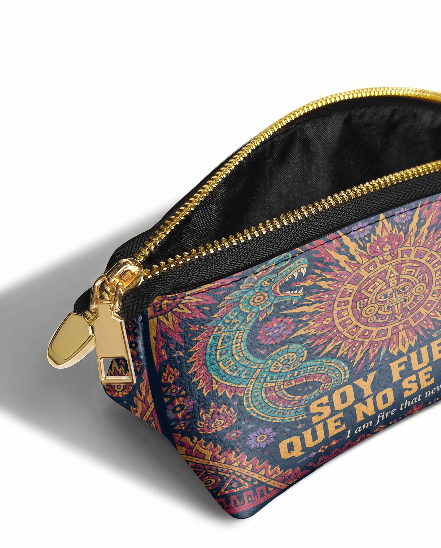 "Soy fuego que no se apaga" ver.3 Eclipse Makeup Bag - side view | Paleta Bags