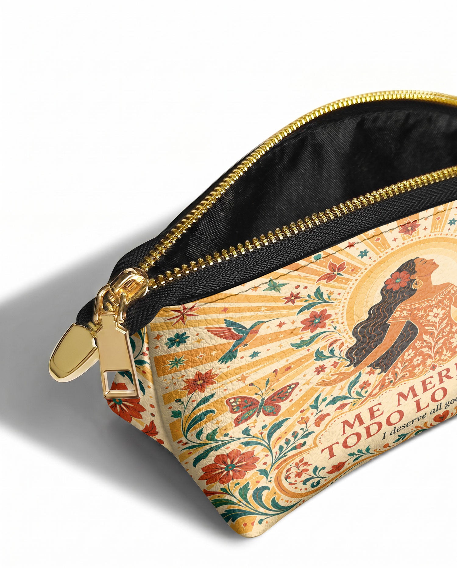 "Me merezco todo lo bueno" ver.4 Eclipse Makeup Bag - side view | Paleta Bags