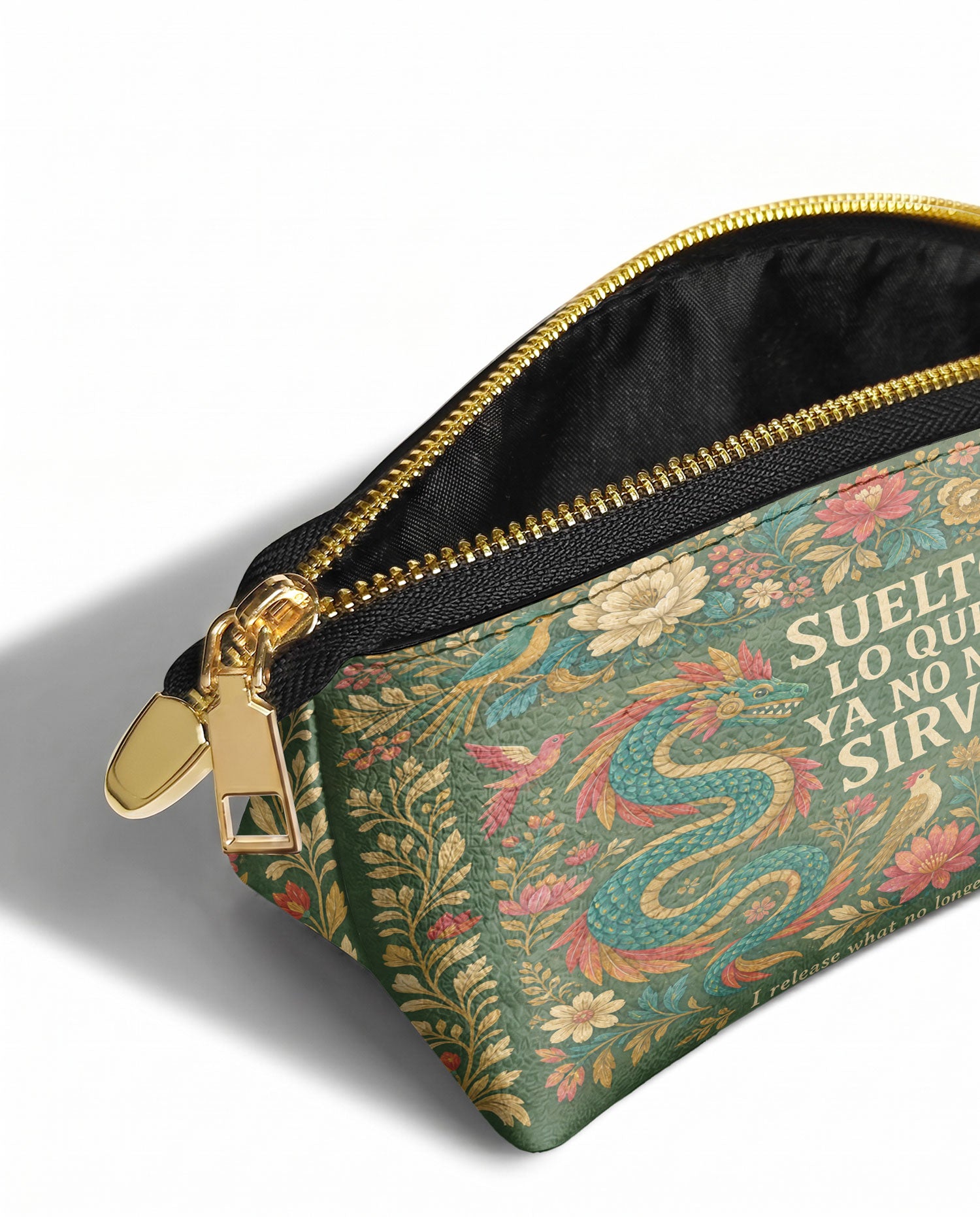 "Suelto lo que ya no me sirve" ver.3 Eclipse Makeup Bag - side view | Paleta Bags