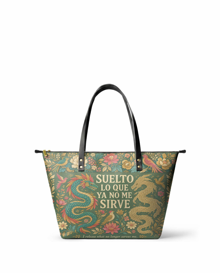 "Suelto lo que ya no me sirve" ver.3 Leather Tote Bag