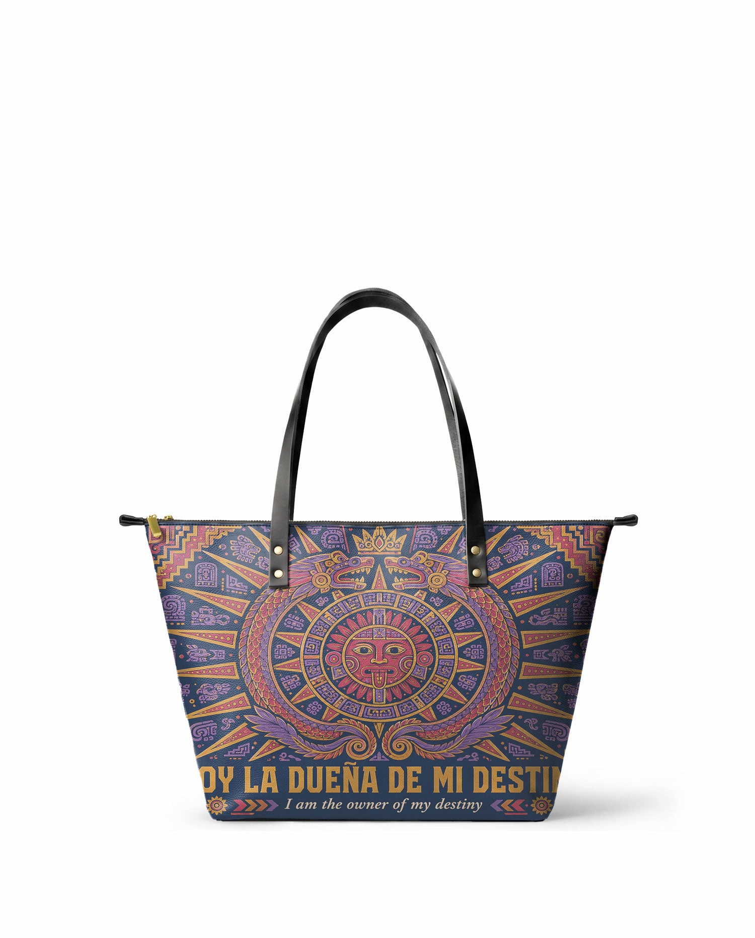 "Soy la dueña de mi destino" ver.1 Leather Tote Bag - front view | Paleta Bags