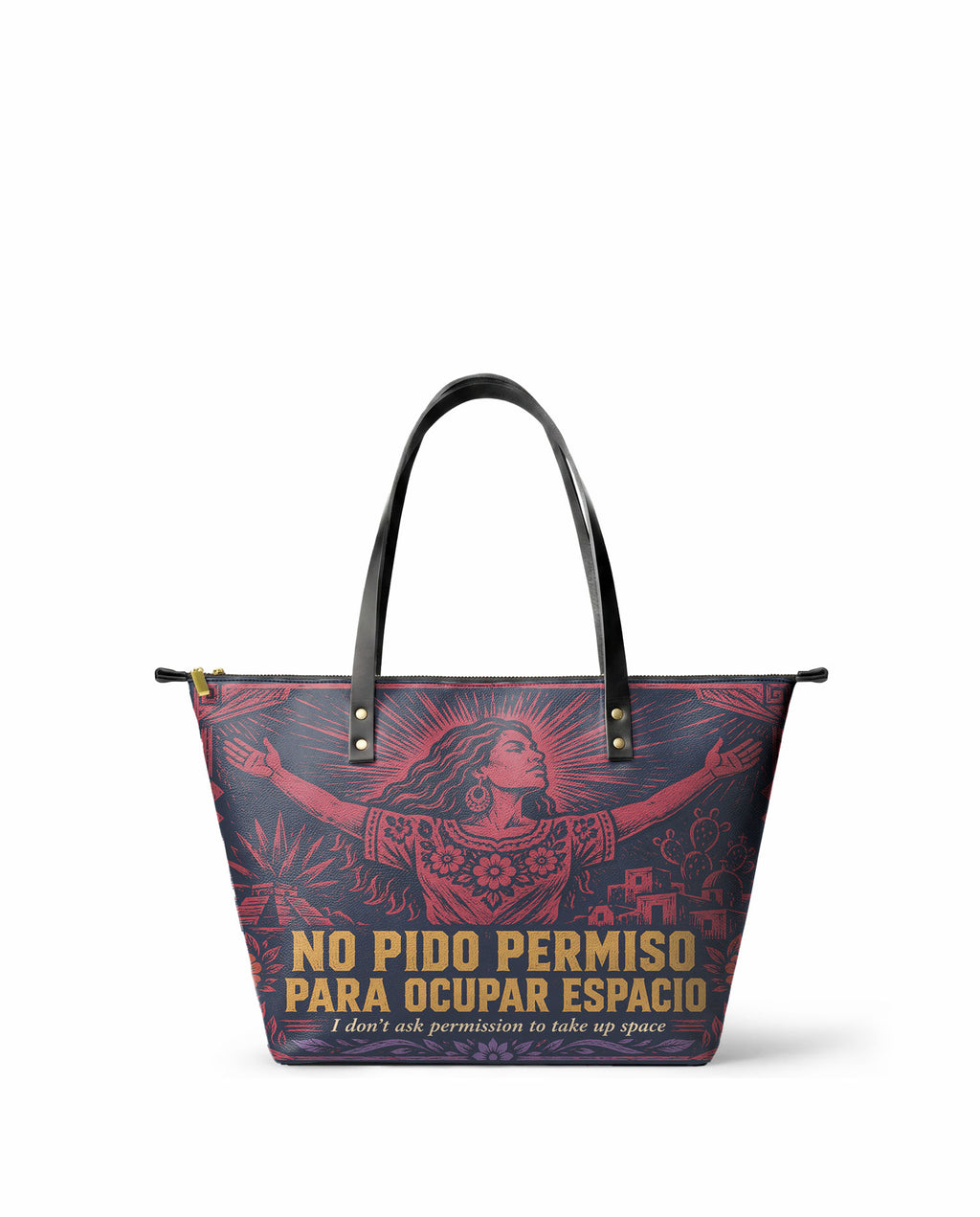 "No pido permiso para ocupar espacio" ver.2 Leather Tote Bag - front view | Paleta Bags