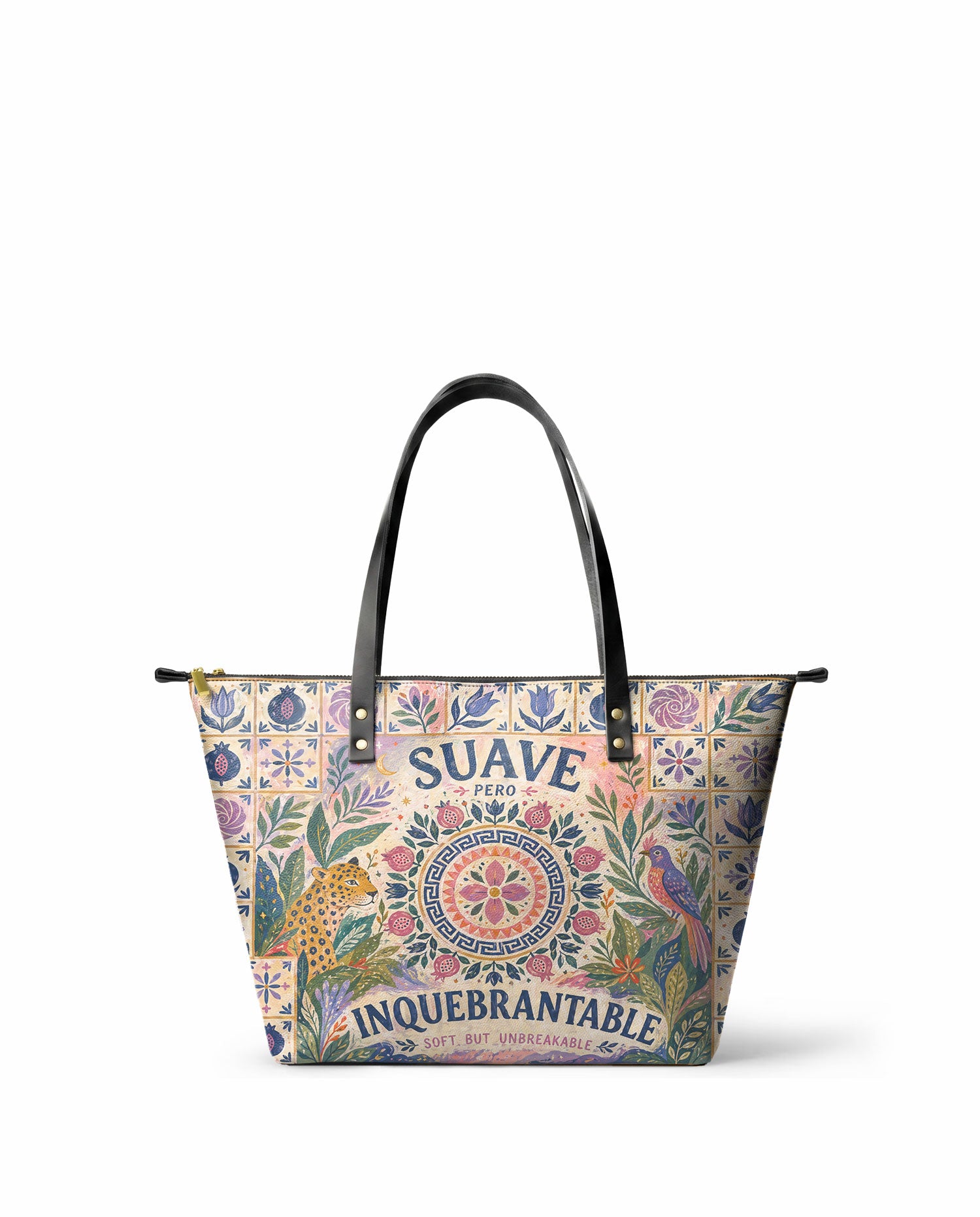 "Suave pero inquebrantable" ver.10 Leather Tote Bag - front view | Paleta Bags