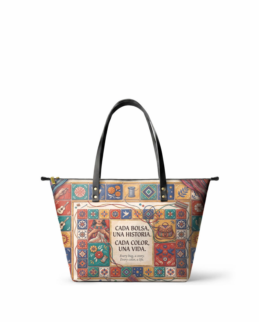 "Cada bolsa, una historia" ver.1 Leather Tote Bag