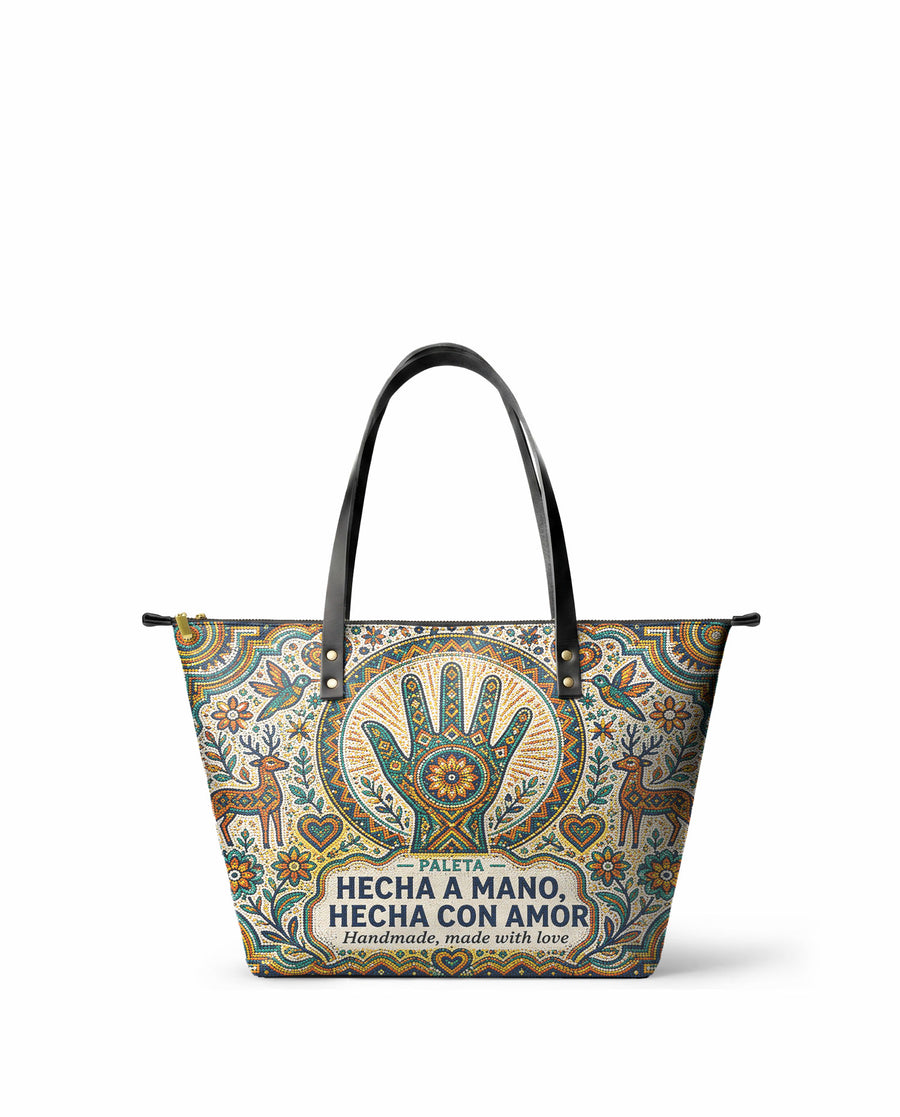 "Hecha a mano, hecha con amor" ver.3 Leather Tote Bag