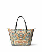 "Hecha a mano, hecha con amor" ver.2 Leather Tote Bag - front view | Paleta Bags