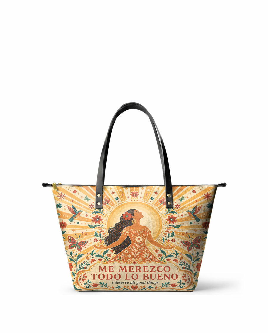 "Me merezco todo lo bueno" ver.4 Leather Tote Bag