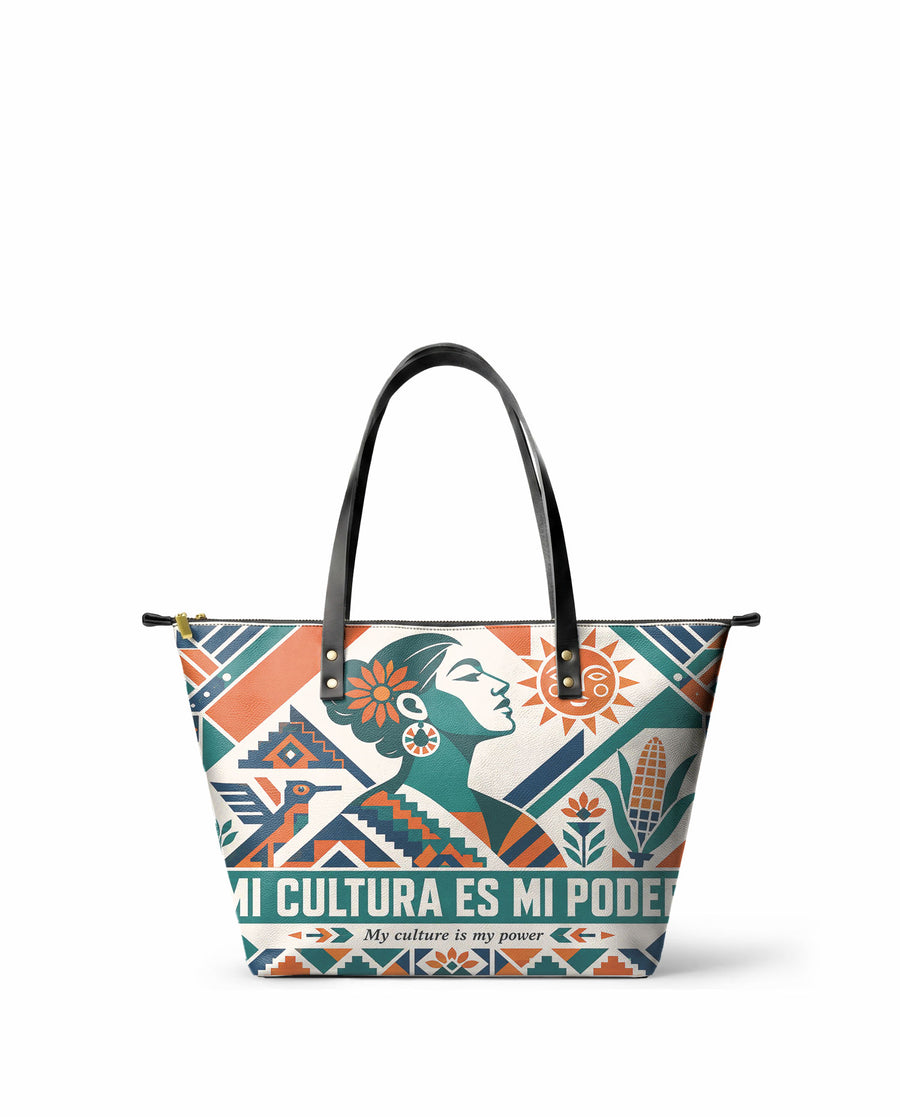 "Mi cultura es mi poder" ver.4 Leather Tote Bag