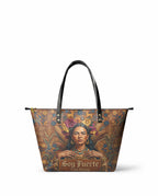 "Soy Fuerte" ver.4 Leather Tote Bag - front view | Paleta Bags