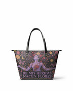 "De mis heridas nacen flores" ver.5 Leather Tote Bag - front view | Paleta Bags