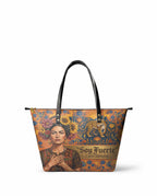 "Soy Fuerte" ver.2 Leather Tote Bag - front view | Paleta Bags