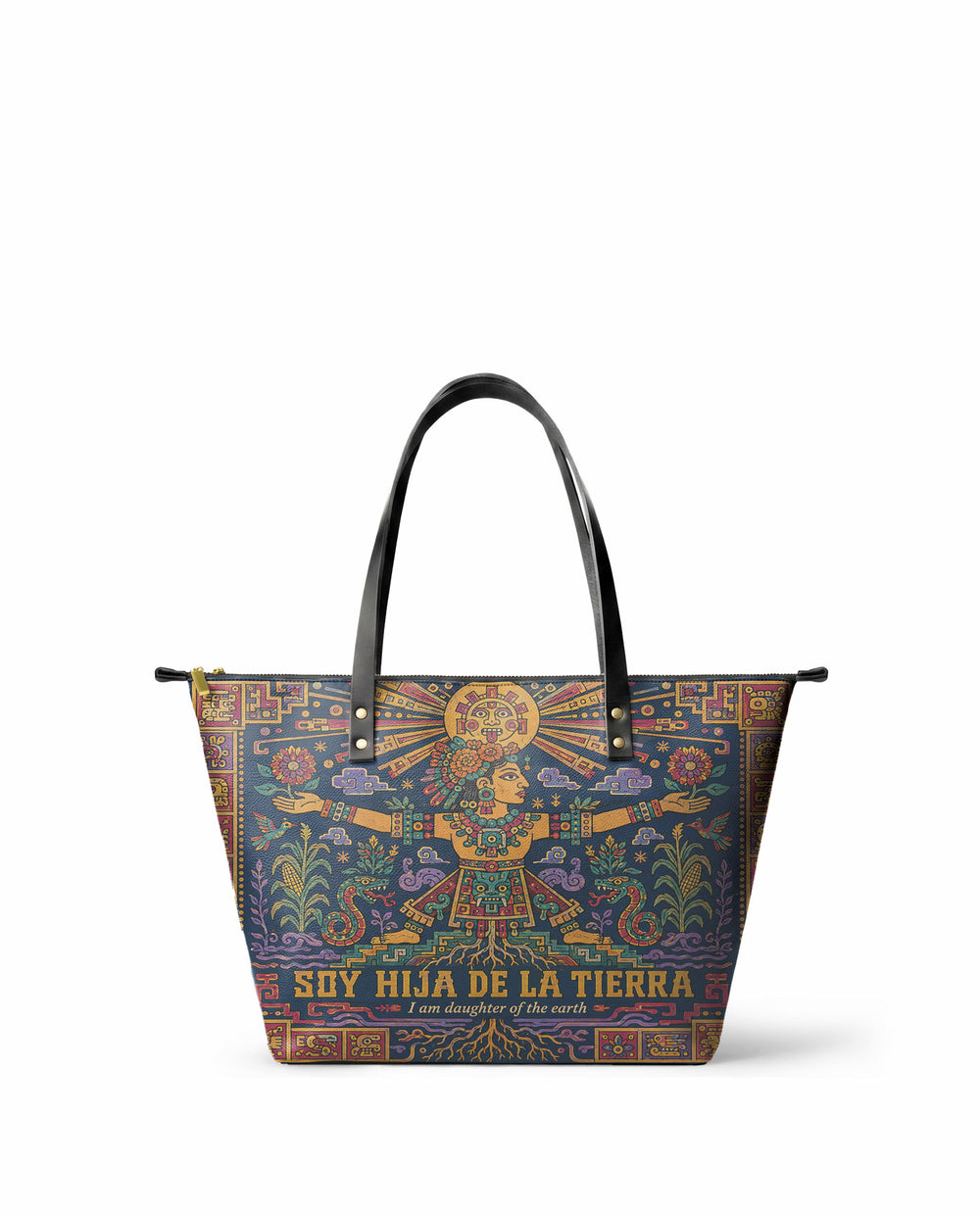 "Soy hija de la tierra" ver.2 Leather Tote Bag - front view | Paleta Bags