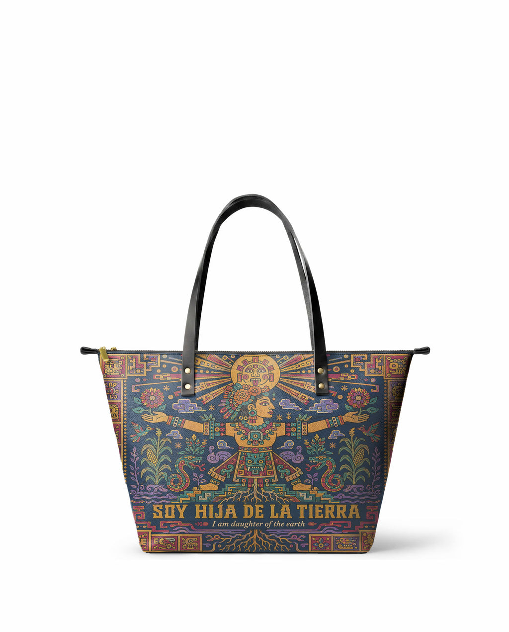 "Soy hija de la tierra" ver.2 Leather Tote Bag - front view | Paleta Bags