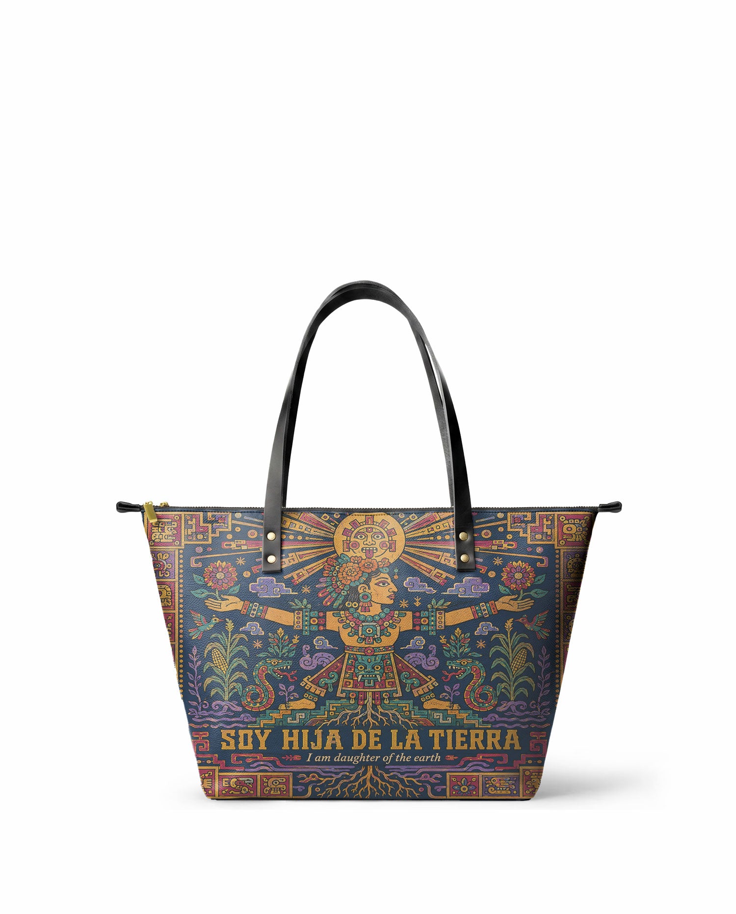 "Soy hija de la tierra" ver.2 Leather Tote Bag - front view | Paleta Bags