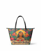 "Nací para brillar" ver.4 Leather Tote Bag - front view | Paleta Bags