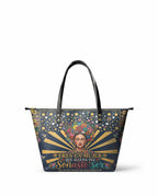 "Eres la mujer que alguna vez soñaste ser" ver.3 Leather Tote Bag - front view | Paleta Bags