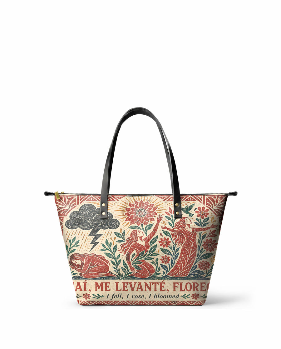 "Caí, me levanté, florecí" ver.2 Leather Tote Bag