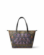 "Llevo a mis ancestros en la sangre" ver.3 Leather Tote Bag - front view | Paleta Bags