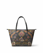 "Hecha a mano, hecha con amor" ver.5 Leather Tote Bag - front view | Paleta Bags