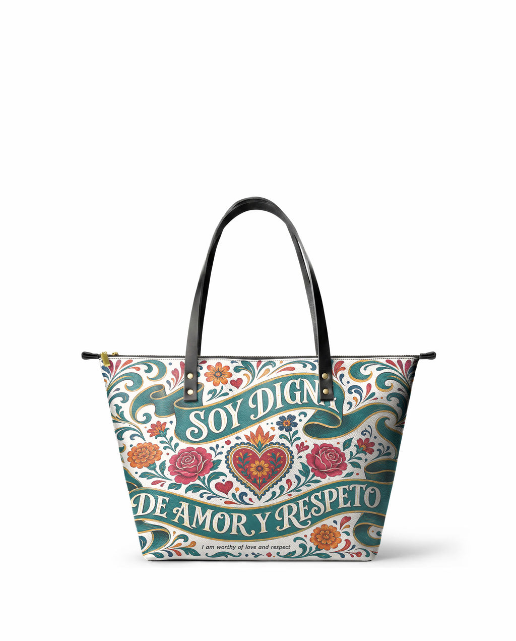 "Otomi Wild Embroidery" ver.3 Leather Tote Bag - front view | Paleta Bags