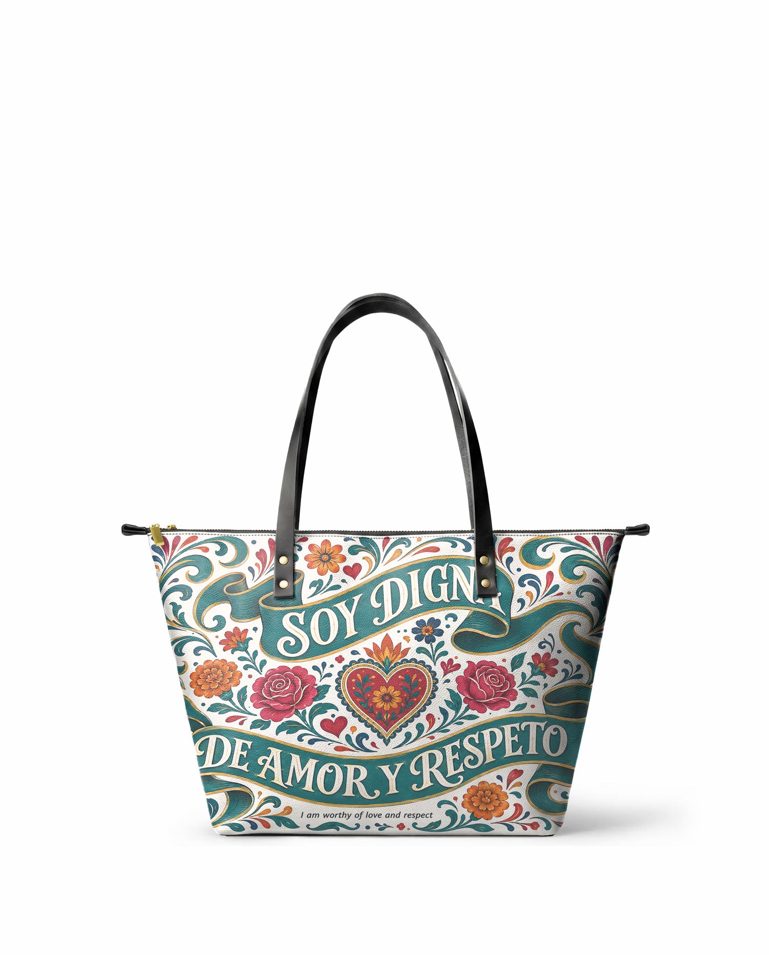 "Otomi Wild Embroidery" ver.3 Leather Tote Bag - front view | Paleta Bags