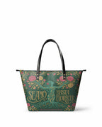 "Se amó hasta florecer" ver.3 Leather Tote Bag - front view | Paleta Bags