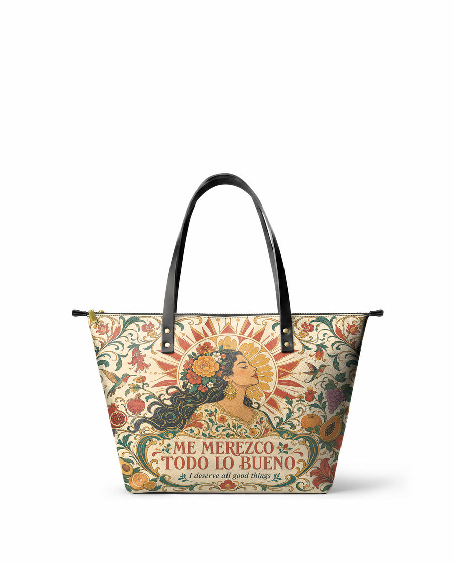 "Me merezco todo lo bueno" ver.3 Leather Tote Bag
