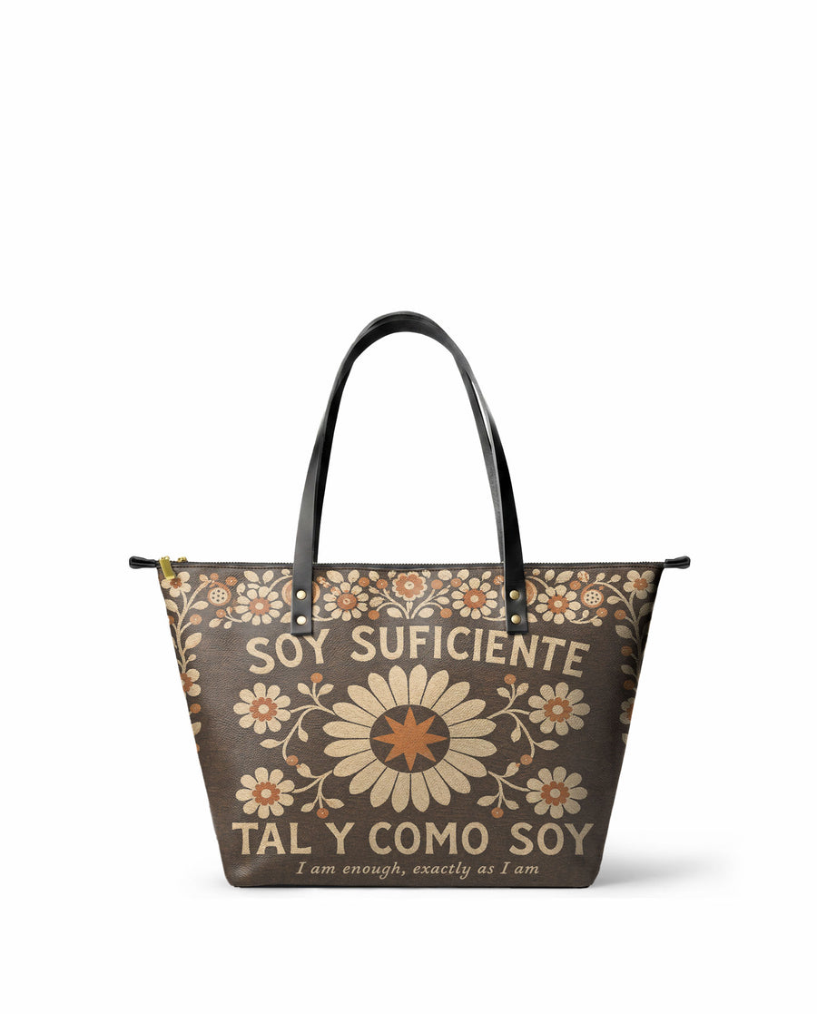 "Soy suficiente, tal y como soy" ver.6 Leather Tote Bag