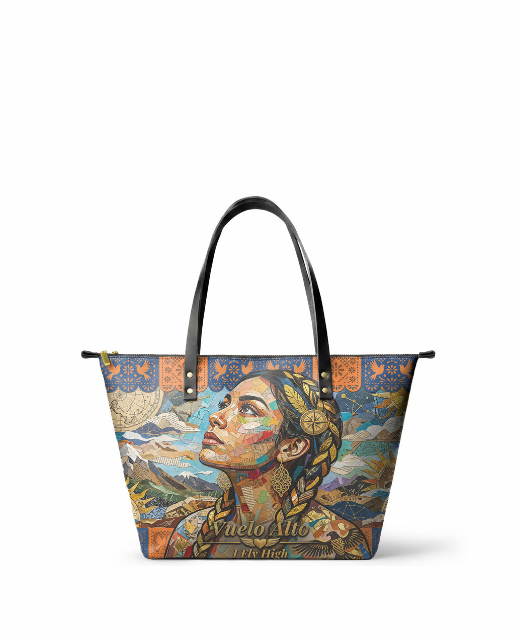 "Vuelo Alto" ver.4 Leather Tote Bag - front view | Paleta Bags
