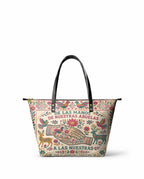 "De las manos de nuestras abuelas a las nuestras" ver.1 Leather Tote Bag - front view | Paleta Bags