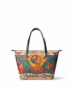 "Poderosa y Libre" ver.2 Leather Tote Bag - front view | Paleta Bags