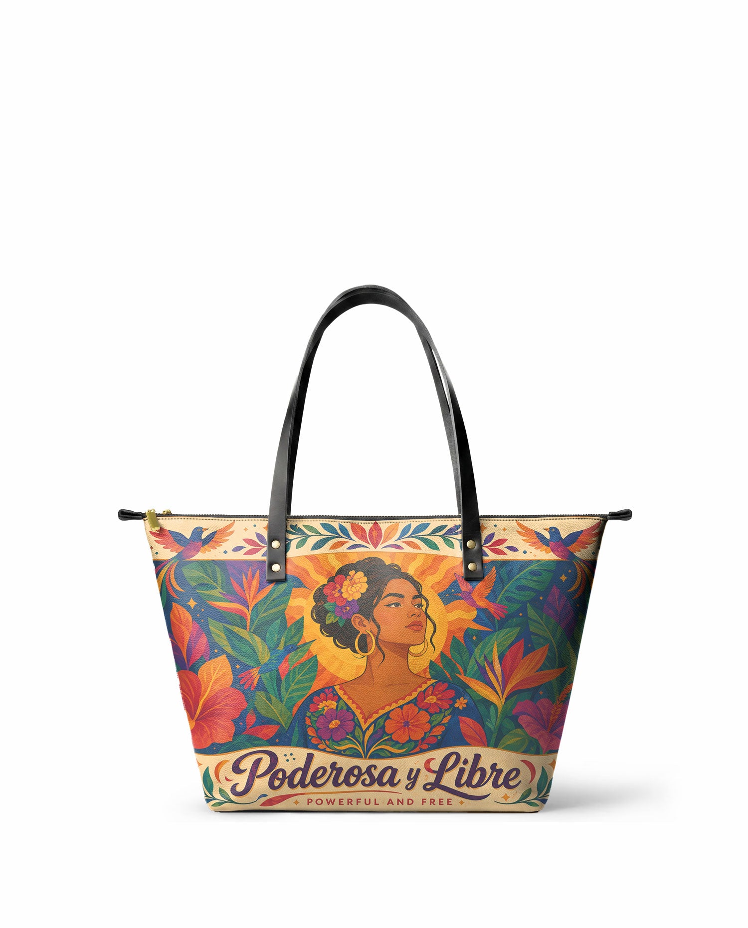 "Poderosa y Libre" ver.2 Leather Tote Bag - front view | Paleta Bags