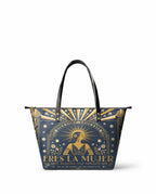 "Eres la mujer que alguna vez soñaste ser" ver.7 Leather Tote Bag - front view | Paleta Bags