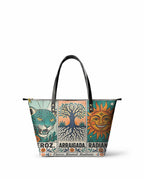 "Feroz. Arraigada. Radiante" ver.3 Leather Tote Bag - front view | Paleta Bags
