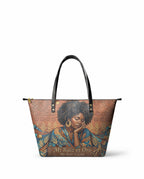 "Mi Raíz es Oro" ver.4 Leather Tote Bag - front view | Paleta Bags