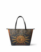 "Me levanto con el sol y llevo el fuego" ver.2 Leather Tote Bag - front view | Paleta Bags