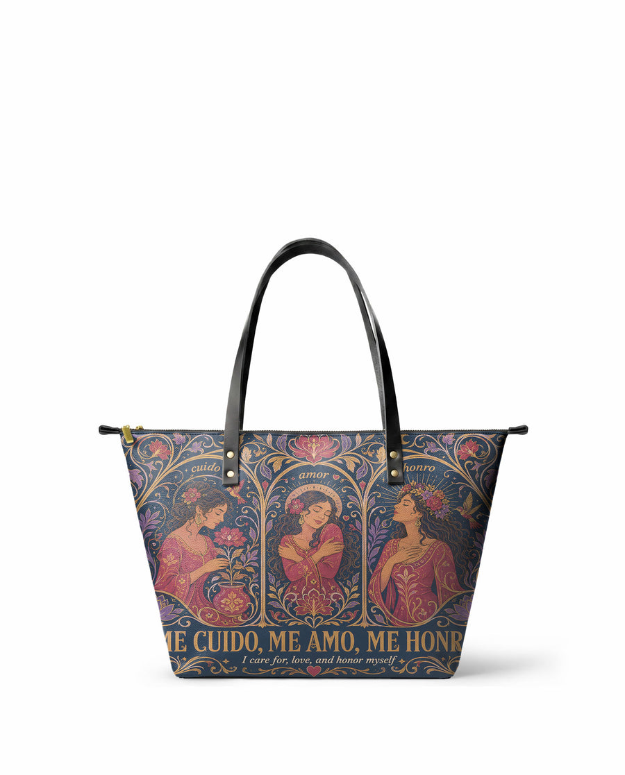 "Me cuido, me amo, me honro" ver.3 Leather Tote Bag