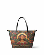 "Nací para brillar" ver.3 Leather Tote Bag - front view | Paleta Bags