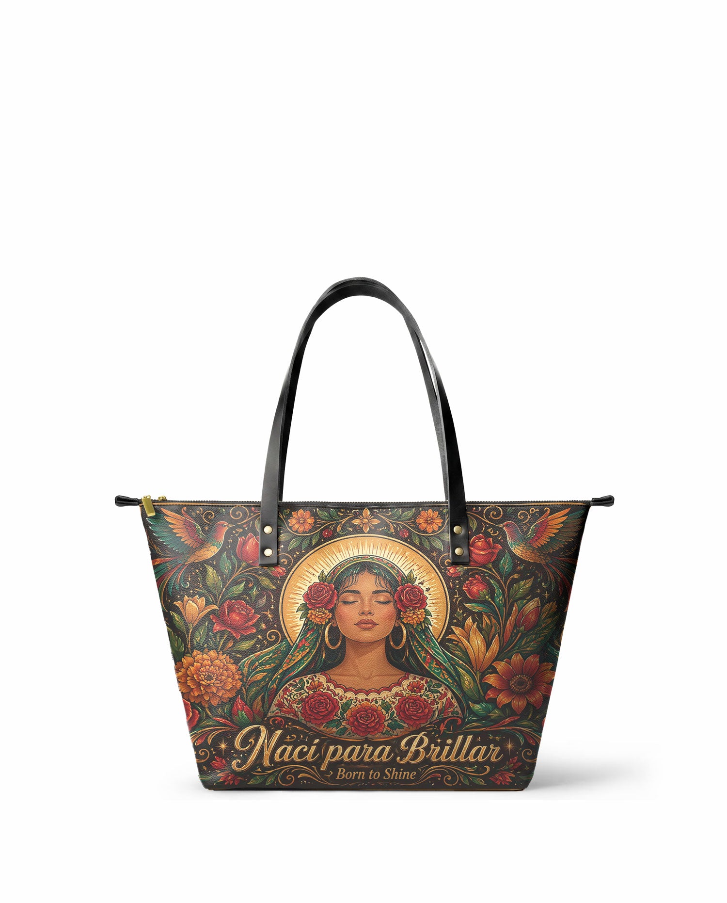 "Nací para brillar" ver.3 Leather Tote Bag - front view | Paleta Bags