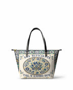 "Soy suficiente, tal y como soy" ver.8 Leather Tote Bag - front view | Paleta Bags