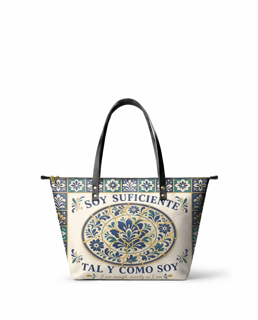 "Soy suficiente, tal y como soy" ver.8 Leather Tote Bag